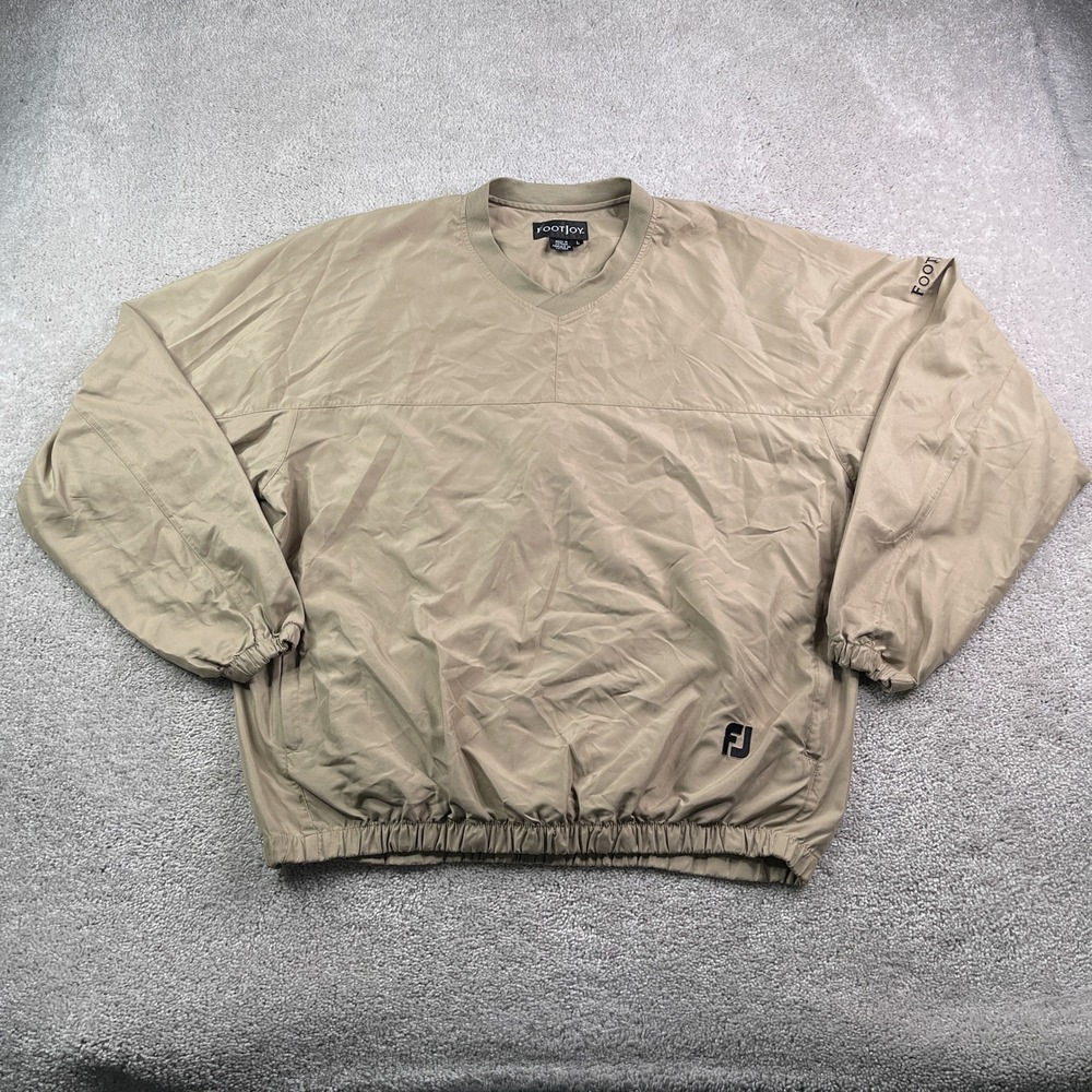 FootJoy Jacket Mens Large Tan Windbreaker Pullover V Neck Golf Lightweight